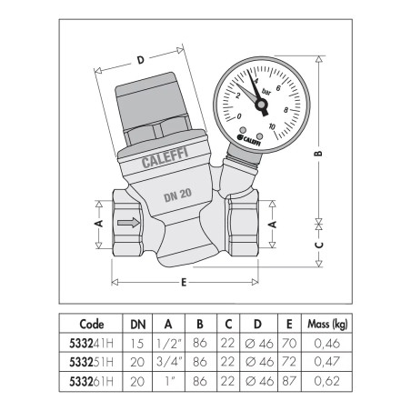 CALEFFI Reduktor ciśnienia 1-55 bar GW 3/4" 533251H