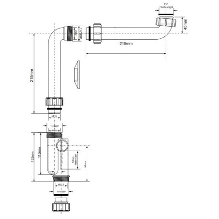 McAlpine Syfon umywalkowy z przedłużką 5/4”x32mm HC13SPS-X32PF