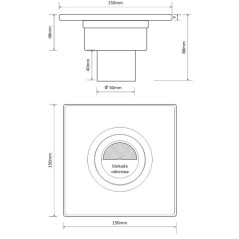 AKCES Kratka ściekowa boczna 150 x 150 DN 50 stal nierdzewna połysk 11302