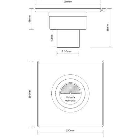 AKCES Kratka ściekowa boczna 150 x 150 DN 50 stal nierdzewna mat 11312