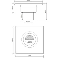 AKCES Kratka ściekowa prosta 150 x 150 DN 50 nierdzewna mat 11313