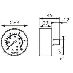 Ferro Manometr 1/4" aksjalny M6310A