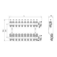 PERFEXIM ROZDZIELACZ 5 OBWODOWY MOSIĘŻNY Z ROTAMETREM ZE ZŁĄCZKAMI DO RUR WIELOWARSTWOWYCH - KOMPLET PHA-107/Z 30-107-0500-004