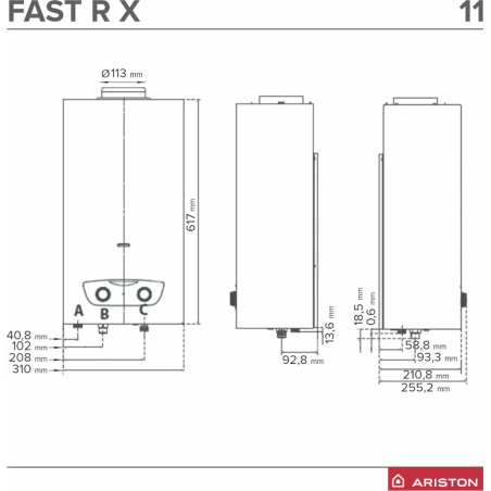 ARISTON Przepływowy gazowy podgrzewacz wody FAST R X ONM 11 LNG 21kW 3632524