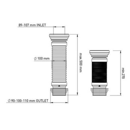 AKCES Złącze białe WC 110mm rozciągliwe 50cm 24051