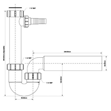 McAlpine Syfon zlewozmywakowy rurowy 6/4"x 50mm pojedynczy z podłączeniami bez spustu HC7