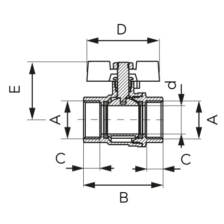 Ferro Zawór kulowy F-POWER nakrętno-nakrętny z motylkiem 1/2" KFPM1