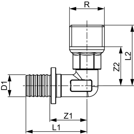 TECE TECEflex kolano 90° rozmiar 16 x 1/2" GZ mosiądz standard 767516