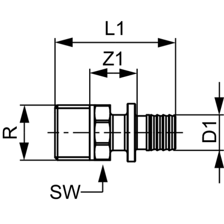 TECE TECEflex Mufa przejściowa 50 x 5/4" GZ  z mosiądzu standard 765512