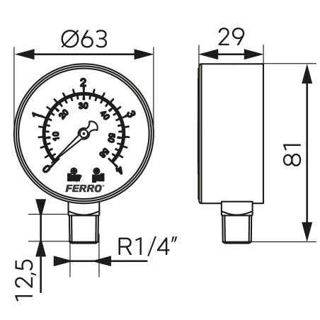 Ferro Manometr 1/4" radialny M6304R