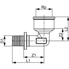 TECE TECEflex kolano 90° rozmiar 20 x 3/4" GW mosiądz standard 768002