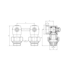 PERFEXIM ZAWÓR GRZEJNIKOWY PODWÓJNY KULOWY ODCINAJĄCY KĄTOWY Z NYPLAMI 1/2" x 3/4" 7005+8021 20-104-0001-000