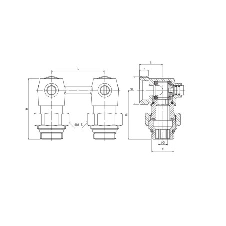 PERFEXIM ZAWÓR GRZEJNIKOWY PODWÓJNY KULOWY ODCINAJĄCY KĄTOWY Z NYPLAMI 1/2" x 3/4" 7005+8021 20-104-0001-000