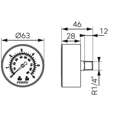 Ferro Manometr 1/4" aksjalny M6306A