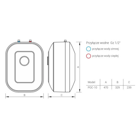 Kospel Ogrzewacz LUNA podumywalkowy 10 L 2 kW POC.D.10.LUNA.INOX.PL