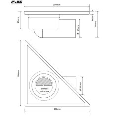 AKCES Kratka ściekowa narożna 180 x 180 x 250 DN 50 nierdzewna połysk 11304