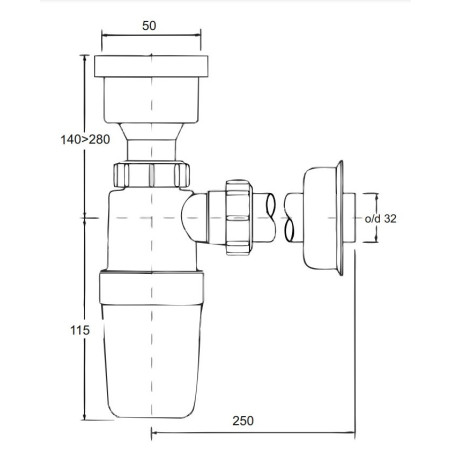 McAlpine Syfon pisuarowy prosty 50x32mm z uszczelką wargową HC2P