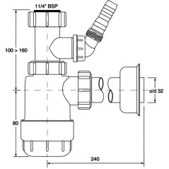 McAlpine Syfon umywalkowy butelkowy 5/4"x32mm bez spustu z podłączeniem HC2WM-32