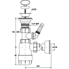 McAlpine Syfon umywalkowy butelkowy niski 5/4"x32mm z spustem z podłączeniem HC1LWM