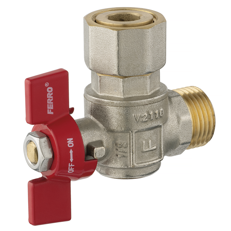 Ferro Zawór kulowy kątowy z motylkiem, z półśrubunkiem, GW-GZ 1/2" KFM1SGK