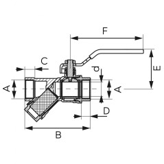 Ferro Zawór kulowy F-POWER nakrętno-nakrętny z dźwignią z filtrem 1 1/4" KFPZF4