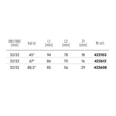 MagnaPlast HT PLUS Trójnik HTEA 32/32mm 45° 422103 Kanalizacja