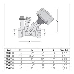 CALEFFI Ręczny zawór równoważący 1/2" 130400