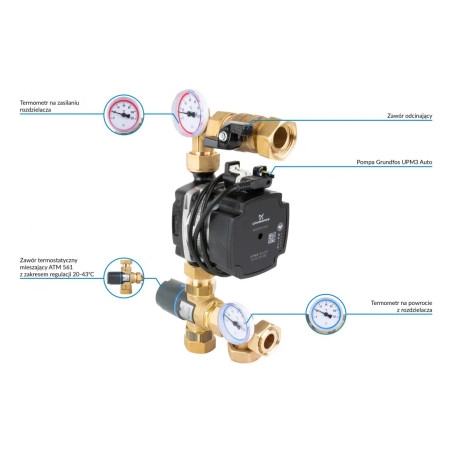 AFRISO Moduł mieszający BTU 501 do ogrzewania podłogowego z zaworem ATM, pompa Grundfos UPM3 Auto 9050110