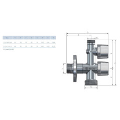 ARCO Zawór kątowy COMBI antykamienny GZ 1/2" x GZ 3/4" x GZ 3/8" bez nakrętki uchwyt metalowy COMB5MAC