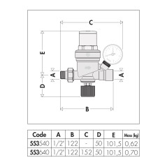 CALEFFI Automatyczny zawór napełniający 0,2 - 4 bar 1/2" z manometrem 553640