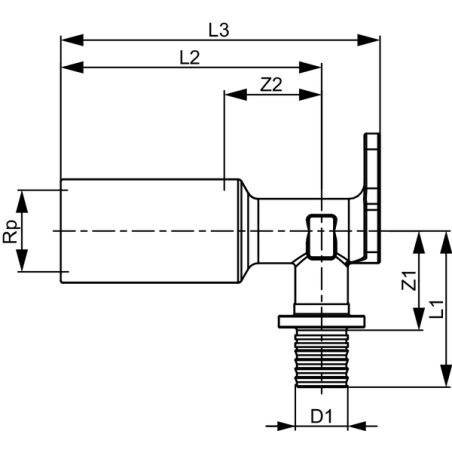 TECE TECEflex kolano naścienne 90° rozmiar 16 x 1/2" GW mosiądz standard 768502