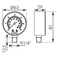 Ferro Manometr 1/4" radialny M6306R