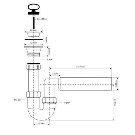 McAlpine Syfon zlewozmywakowy rurowy 6/4"x50mm pojedynczy z podłączeniami ze spustem HC7HC15