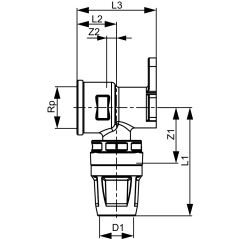 TECE TECElogo-Push kolano naścienne 90° rozmiar 20 x 1/2" GW mosiądz standard 8620003