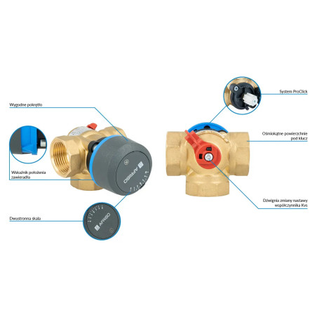 AFRISO 3-drogowy obrotowy zawór mieszający ARV 384 Vario ProClick DN25 Rp1" Kvs 4,5 - 12 1338420